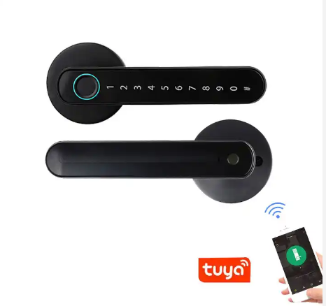 [LOCK-POMO-BLACK-TY] Cerradura Inteligente Tipo pomo NEGRA, soporta 100 huella y 100 claves de acceso, bluetooth