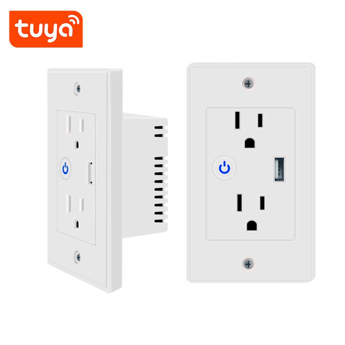 [SR-TCDWTS10A1200W] Toma para Empotrar DOBLE de 16 Amperios 1200 W 110 -240 V wifi blanco con PUERTO USB de 2.1 Amperios