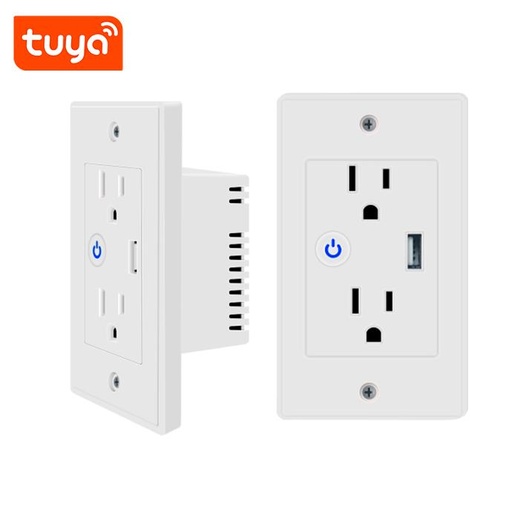 [SR-TCDWTS10A1200W] Toma para Empotrar DOBLE de 16 Amperios 1200 W 110 -240 V wifi blanco con PUERTO USB de 2.1 Amperios